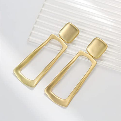 Matte Gold Silver Geometry Clip On Earrings for Women Retro Drop Clip Earrings for Women - style: gold rectangle