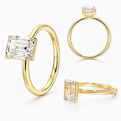 Michooyel 925 Sterling Silver 2ct Cubic Zirconia Engagement Ring for Women, Emerald Cut CZ Solitaire Promise Rings 18K Gold/Rhodium Plated Rings Size 5-9 - color: Gold