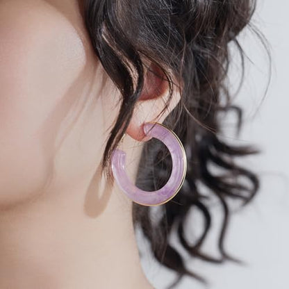 Chunky Gold Resin Hoop Earrings Leverback Statement Huggie Hoops Dangle Drop Dressy Earring Prom Festival Vacation Jewelry for Women - color: Purple, size: Hoop