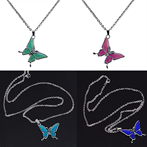 Temperature Sensing Color Changing Pendant Necklace Love Heart Butterfly Turtle Dolphin Moon Star Mood Necklace for Girl Women Gift - color: Butterfly