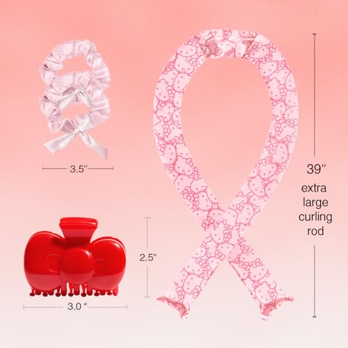 Hello Kitty x Kitsch Satin Flexi Rods, Heatless Curling Rod - 4pc Set | Flexi Rod for Heatless Curl Overnight for Women, Comfortable Hair Curlers to Sleep In for Frizz-Free, No Heat Damage Styling