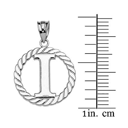 Claddagh Gold Fine 925 Sterling Silver Personalized Initial A-Z Roped Circle Charm Pendant - style: I