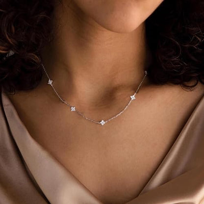 Dainty Silver Gold Necklaces for Women Cute Station Choker Simulated Diamond Necklace Simple Layering CZ Necklace Trendy Jewelry Gifts - color: Silver, style: Flower