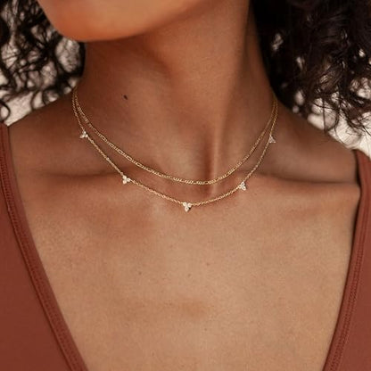 Dainty Layered Necklaces for Women,14k Gold Plated CZ Choker Necklace Stack | 14K Gold Plated Necklace set,Non Tarnish Hypoallergenic Beaded Paperclip Chain Necklace Stack Women's Minimalist Jewelry Gift - color: Gold-4