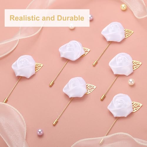 uxcell 24pcs Pure White Rose Boutonnieres Flower Pins for Wedding | Buttonholes Pocket Boutonnieres for Wedding Ceremony Anniversary Prom Formal Dinner Party - color: Pure White