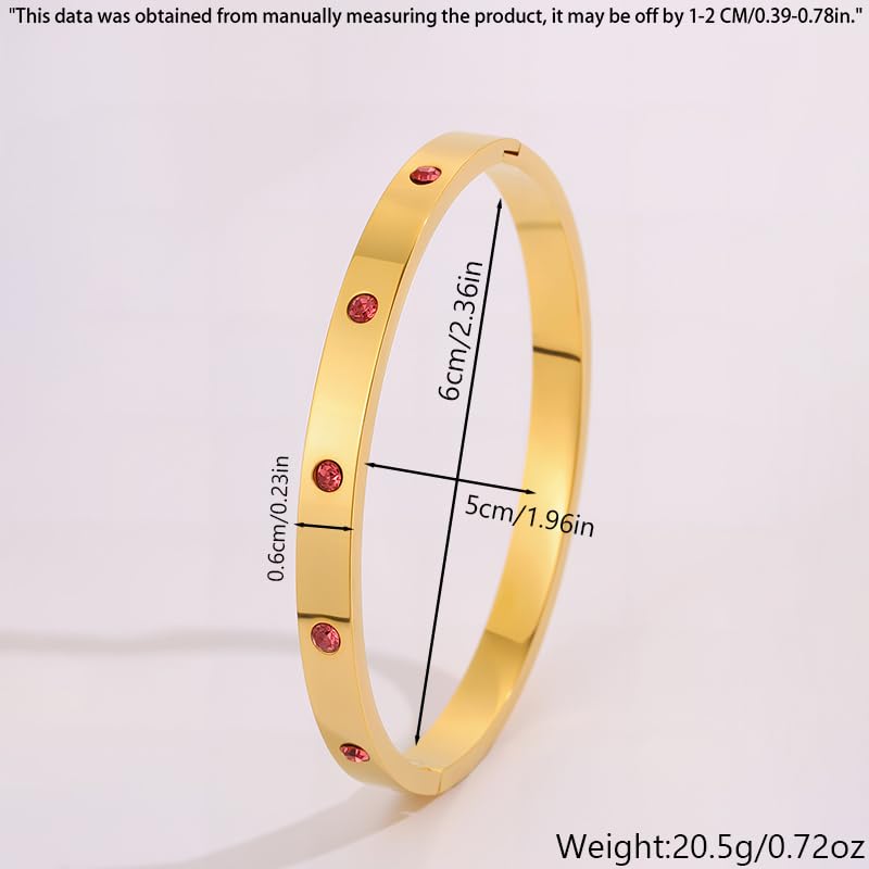 Gold Bangle Bracelet for Women, Stainless Steel Pink Crystal Adjustable Cuff