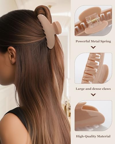 Molans 3PCS Hair Claw Clips Acrylic Clamps for women - Non-slip Strong Hold Barrettes for Thin Thick Hair, Medium hair clips Accessories - color: Group: Brown