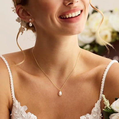 Layered Pearl Necklaces for Women 14K Gold Plated Trendy Faux Pearl Drop Y Necklace Dainty Pearl Choker Gold Layering Necklace,Jewelry Gift for Her,Mother,Wife,Girlfriend - style: Teardrop Pearl