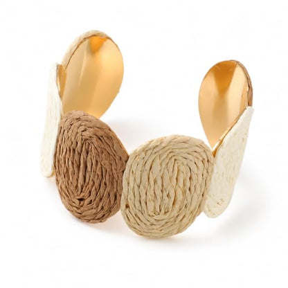 Chunky Boho Woven Bracelet for Women Handmade Raffia Cuff Bracelets Open Bangle Rattan Bracelets Vacation Circle Geometric Bracelet Jewelry Gifts