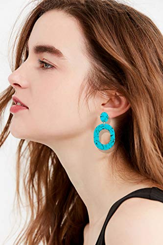 Acrylic Earrings For Women Statement Geometric Earrings Resin Acetate Drop Dangle Earrings Mottled Hoop Earrings Fashion Jewelry - color: turquoise