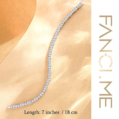 FANCIME Glamour Radiance Sterling Silver Birthstone Tennis Bracelets 7" | Charm Fine Jewelry Birthday Gifts for Women - color: Cubic Zirconia