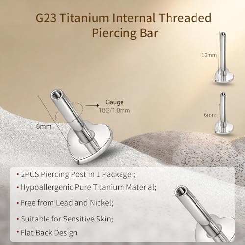 limerencia 16G/18G Hypoallergenic Internal Threaded Titanium Bar Post Replacement,Flat Back Stud Earrings Post Medusa Helix Couch Labret Bar for Women Men Sensitive Ears(A Pair) - color: silver heart, size: 18G-6mm