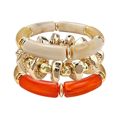 YBMYCM Summer Beach Beaded Chunky Bracelets for Women, Acrylic Beads Stretch Bracelet Jewelry Set Trendy Statement Resin Bead Bangle for Women - style: 3PCS
