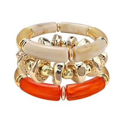 YBMYCM Summer Beach Beaded Chunky Bracelets for Women, Acrylic Beads Stretch Bracelet Jewelry Set Trendy Statement Resin Bead Bangle for Women - style: 3PCS