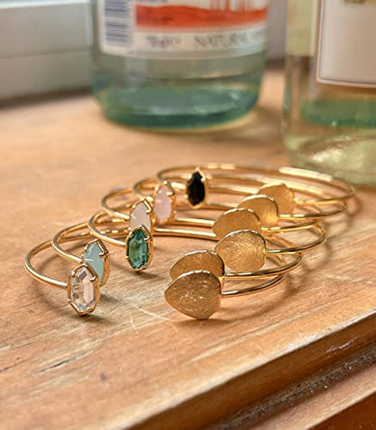 OZEL – Women’s Gold Cuff Bracelets – 18K Gold Plated Textured Bangles with Multi-Color Crystal & Rhinestone Accents – Layered Stacking Jewelry - color: Black