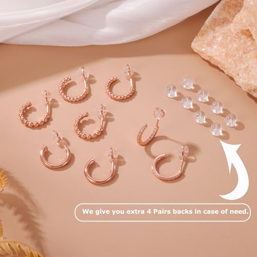 PLOMFOV Clip On Hoop Earrings for Women 14K Gold Plated Non Pierced Earrings Clip On Hoops Small No Piercing Fake Hoop Earrings 14mm - color: Rose Gold