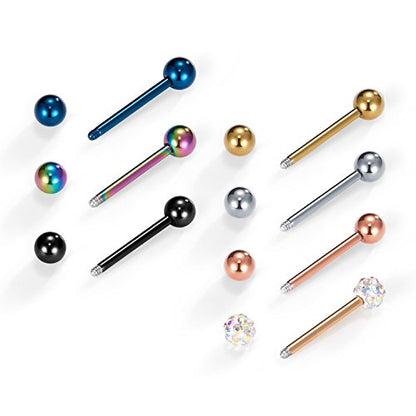 VCMART 12mm-18mm 14G Tongue Rings Nipple Straight Barbells Surgical Steel Body Piercing Jewelry - style: Style B -14pcs