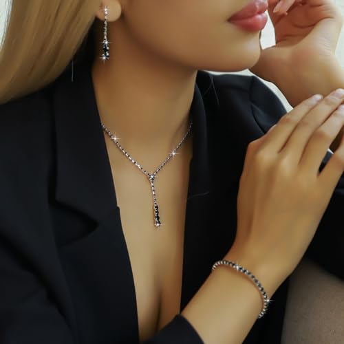 Gold Jewelry Set for Prom,Pearl Necklace Earrings Bracelet Crystal Bridal Wedding Prom Dresses Costume Jewelry Accessories Rhinestone Bridal Jewelry Set for Women - color: Black