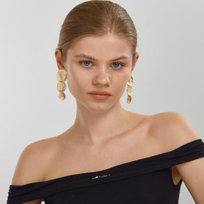 FANZE 2-3 Pairs Clip on Earrings Drop Earrings Set,Big Matte Gold Earrings Statement Earrings Jewelry Gift for Women - color: Set-7