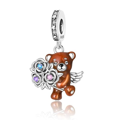 925 Sterling Silver Bead Charm for Pandora Bracelets and Necklaces,Pink Bow Cherry Butterfly Blue Ocean Pendant Bead Charms Jewelry Present Valentines Gifts for Wife/Girlfriend Women - style: Cupid Bear Charm