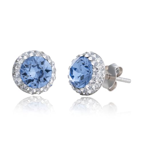 Sterling Silver Crystal Halo Stud Earrings - color: Blue