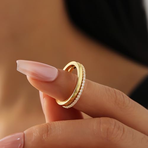 Gold Rings for Women Non Tarnish Stackable Rings 14k Gold Plated Pinky Ring for Women Cubic Zirconia Gift - color: Dual Stacking Rings