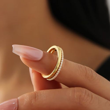 Gold Rings for Women Non Tarnish Stackable Rings 14k Gold Plated Pinky Ring for Women Cubic Zirconia Gift - color: Dual Stacking Rings