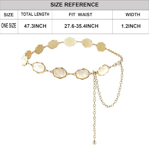 ILuvatar Green Glass Diamond Chain Belt - Metal Women's Western Style Dress Belt - color: Gold-e33