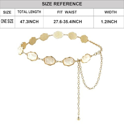 ILuvatar Green Glass Diamond Chain Belt - Metal Women's Western Style Dress Belt - color: Gold-e33