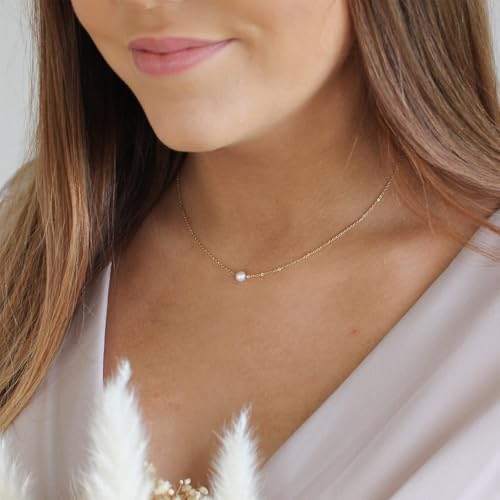 Pearl Necklace for Women, Dainty Pearls Choker Necklace for Women 14K Gold Plated Layered Pendant Necklace Handmade Gold Chain Necklace Everyday Jewelry Gift - color: Single Pearl-Gold