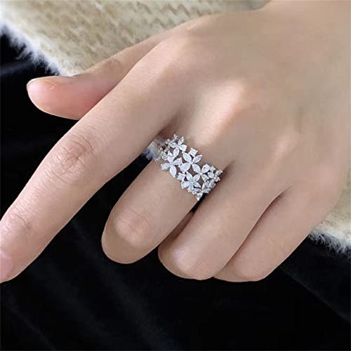 925 Sterling Silver Shiny Full Diamond Ring 18K Gold Flower Cocktail Rings Teardrop Cubic Zirconia Promise Rings CZ Flower Diamond Ring Eternity Engagement Wedding Band Ring for Women Z.2 (US Code 7) - size: US Code 7