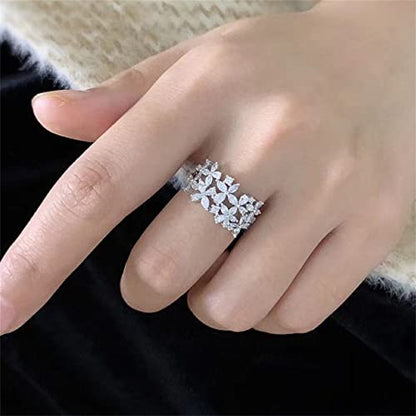925 Sterling Silver Shiny Full Diamond Ring 18K Gold Flower Cocktail Rings Teardrop Cubic Zirconia Promise Rings CZ Flower Diamond Ring Eternity Engagement Wedding Band Ring for Women Z.2 (US Code 7) - size: US Code 7