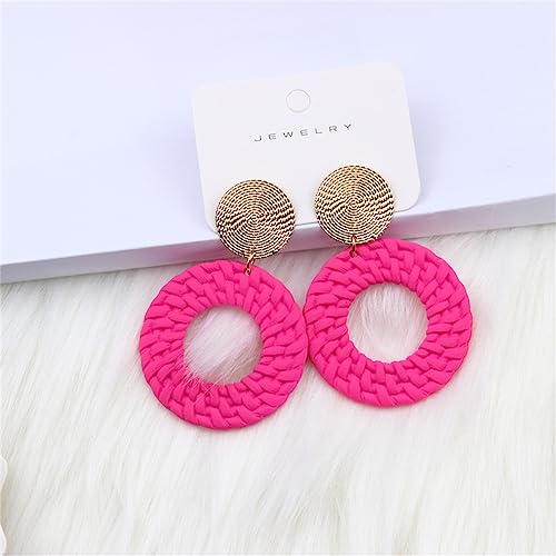 Boho Acrylic Geometric Round Braided Drop Dangle Earrings for Women - color: Rose