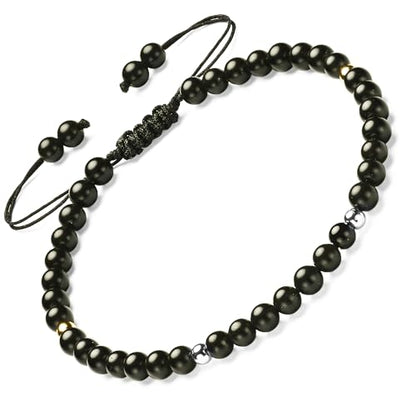 Natural Stone&925 Sterling Silver/18K Gold Anklet,│4MM│9-12 in│, Hand Woven, Adjustable Size - color: 925 Sterling Silver&Black Tourmaline,4MM