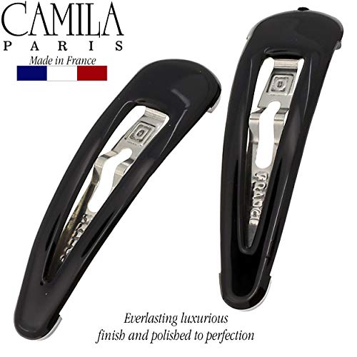 Camila Paris AD87/2 French Hair Barrettes Clips, Snap Hair Slides Clic Clac for Women, Styling Girls Side Slide-in Metal Snap Pin Hair Accessories for Women. Strong Hold, No Slip Grip, Made in France - color: Black 2"