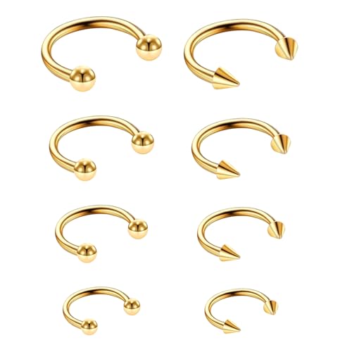 Telooco 8 Pcs 16G Septum Rings Surgical Steel Horseshoe Nose Ring Hoop Eyebrow Lip Navel Piercing Ring Earrings Septum Piercing Jewelry for Women Men 6/8/10/12mm (Black) - color: Gold