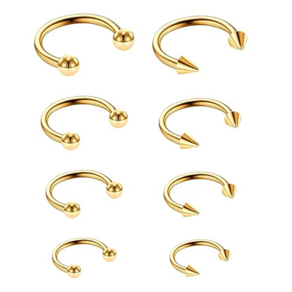 Telooco 8 Pcs 16G Septum Rings Surgical Steel Horseshoe Nose Ring Hoop Eyebrow Lip Navel Piercing Ring Earrings Septum Piercing Jewelry for Women Men 6/8/10/12mm (Black) - color: Gold