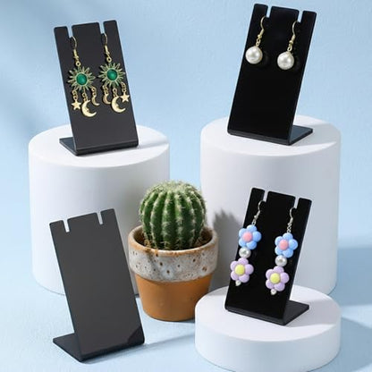 10PCS Acrylic Earring Holder Black L-Shape Jewelry Display Stands for Vendors Necklace Display Rack Retail Store Display Props, Earring Organizer for Jewelry Dangling Slant Back