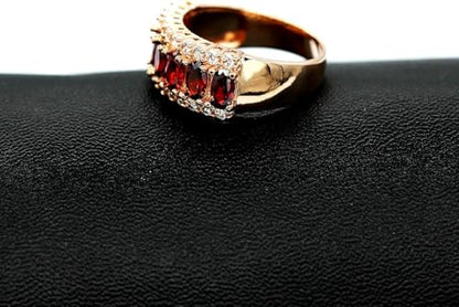 Uloveido Beautiful Women's 7 Stones Wedding Band Oval Cubic Zirconia Engagement Anniversary Rings J501 - color: Gold-Red