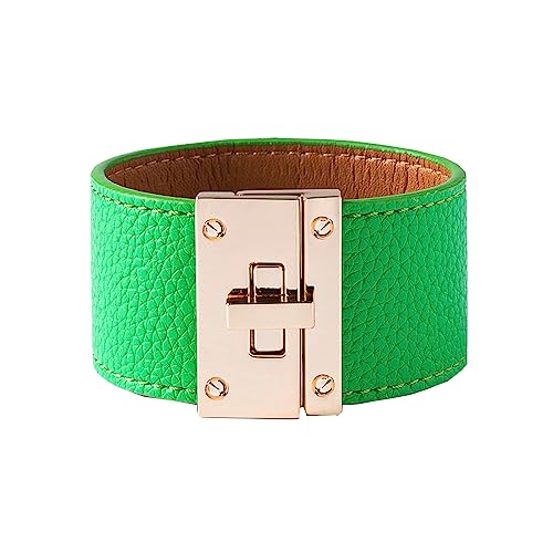 Rantanto Leather Wrap Bracelets For Women Gold Twist Lock Buckle Wrist Cuff | PU leather,Skin-friendly,Boho Stackable Wristband,Fashion Daily Jewelry,Trend Casual Party Bangle,Fit For Birthday, Holiday - color: Wide Green