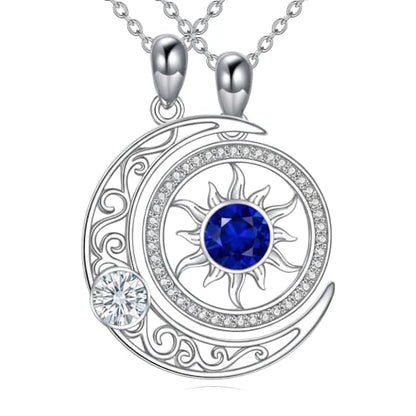Couples Necklace for 2 Sun and Moon Pendant Matching Jewelry Anniversary Birthday Gifts for Couples BFF - color: April&September