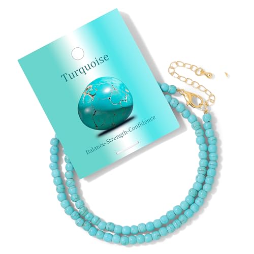 Turquoise Natural Stone Necklace for Women 4mm Handmade Crystal Choker Bead Necklace Gemstone Necklace Healing Crystal Jewelry for Women - color: Turquoise, size: 4mm