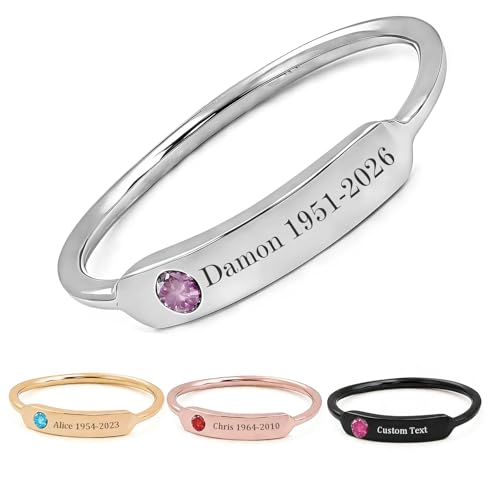 Custom Name Ring with Birthstone 925 Sterling Silver Engraved Memorial Rings for Women Husband Mom Dad Sympathy Gift for Loss Of Loved One