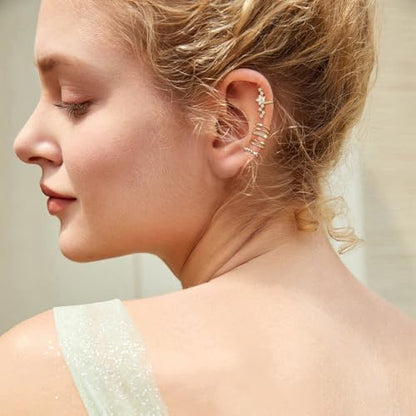 Ear Cuffs Non-Piercing Earrings for Women Cute Clip-On Cartilage Earring | 14k Gold Plated Ear Cuff for Non Pierced Ears Dainty Adjustable Fake Piercings Earings Set - style: 4