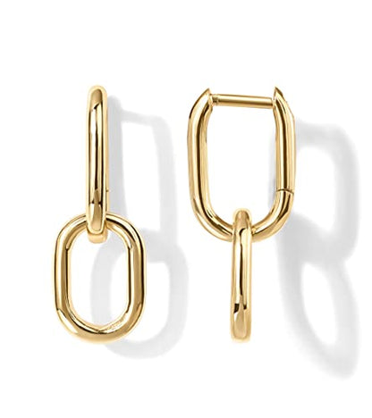 PAVOI 14K Gold Plated Convertible Paperclip Earrings for Women - Trendy Paper Clip Link Huggie Hoop Earrings - Chain Link Drop Dangle Hoops with Cubic Zirconia - Two-Toned Statement Jewelry - style: Plain