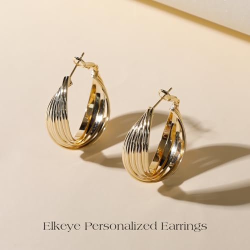 Golden Hoop Earrings For Women The Twisted Close-Fitting Hoop Shape Is Crafted With Gold-Plated Material And S925 Silver Pins Light Luxury Elegant Unique And Minimalist Style - color: GEE4006-Gold