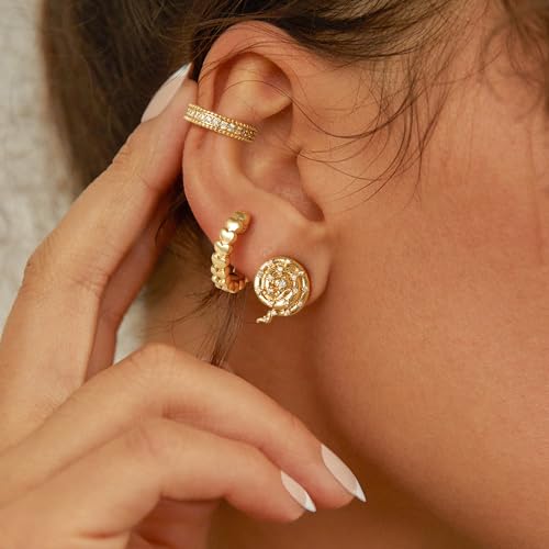 Women Ear Cuff Earring Gold Non Pierced Ear Cartilage Clip on Wrap Hoop 14K Gold Filled Tiny Boho Beach Simple Minimalist Delicate Handmade Hypoallergenic Jewelry Gift-Sold as Single/Pair - style: 1 Row CZ
