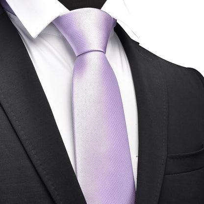 GUSLESON Classic New 3.15"（8cm） Men's Solid Color Necktie Wedding Business Tie + Gift Box - color: Lavender Lilac