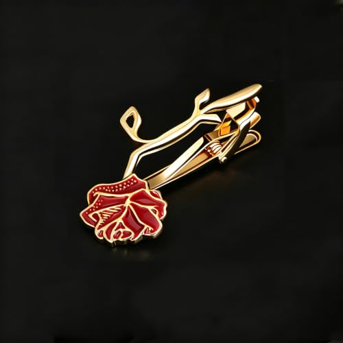 Fun Tie Clip for Men Personalized Tie Bar Fashion Business Tie Clip Men's Jewelry Gifts - style: Gold-Red Rose