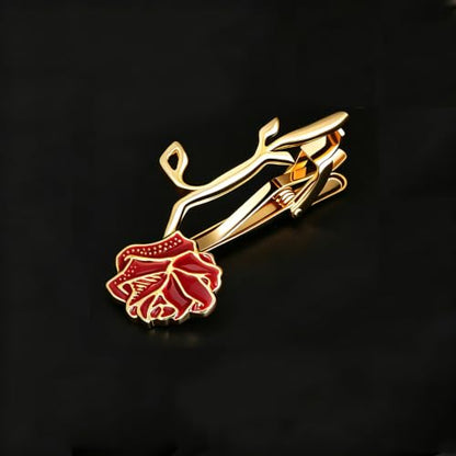 Fun Tie Clip for Men Personalized Tie Bar Fashion Business Tie Clip Men's Jewelry Gifts - style: Gold-Red Rose